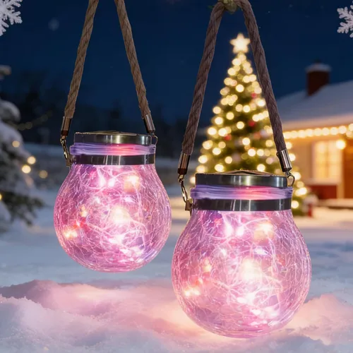 Miniatura 7 de Luces solares colgantes para exteriores, VGE Paquete de 2 luces de bola de vidrio agrietado con 30 LED decorativas, luces solares impermeables