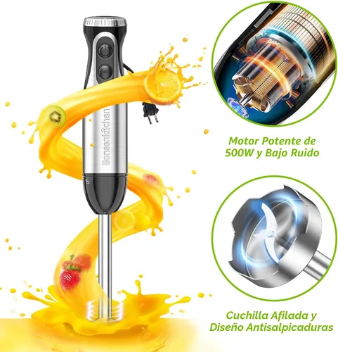 Miniatura 6 de Bonsenkitchen Batidora de inmersión de mano con procesador de alimentos, batidora de mano de 20 velocidades con modo turbo, hoja de acero