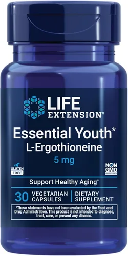 Life Extension Essential Youth L-Ergothioneine – Promueve la longevidad y el envejecimiento saludable – Sin gluten – OGM – Vegetariano – 5 mg – 30