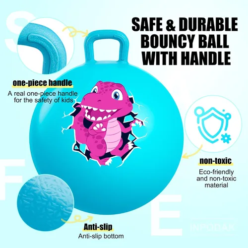 Miniatura 4 de Pelota saltarina Inpodak de 18 pulgadas con asas para niños, juguete de salto y rebote Hippity Hop para niños de 3 a 6 años, incluye bomba y caja