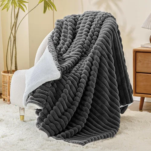 Miniatura 32 de INFIIXSO Manta de forro polar Sherpa tamaño Queen – Forro polar a rayas súper suave y cálido, acogedora manta de cama grande de felpa mullida