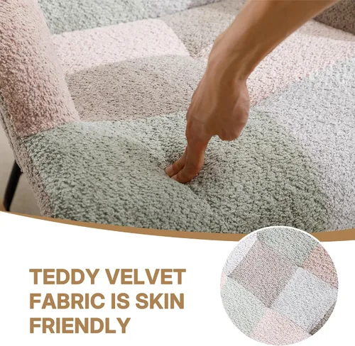 Miniatura 8 de Silla mecedora tapizada estilo oso de peluche para cuarto de bebé, con respaldo alto, silla lateral cómoda para sala de estar, dormitorio, oficinas