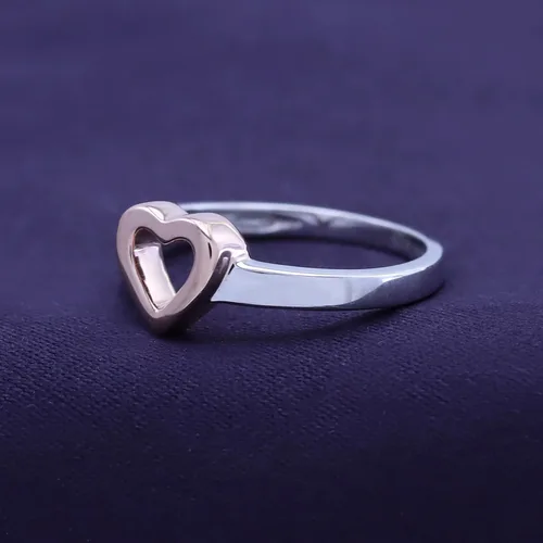 Miniatura 4 de Anillo de corazón abierto de oro de 14 quilates sobre plata de ley Jewel Zone, Plata de ley, oro, oro de 14 quilates