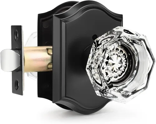 Miniatura 19 de Gobrico Paquete de 3 pomos de puerta de cristal transparente, manijas de puerta de cama/baño, función de privacidad, perilla interior de vidrio