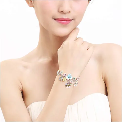 Miniatura 4 de Glamorousky Pulsera de flores con cristales austriacos multicolor y dijes de flores Cristal Circonita cúbica