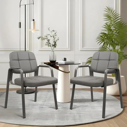 Miniatura 2 de CLATINA Silla de recepción de oficina con reposabrazos acolchado de cuero regenerado, silla ergonómica para sala de espera, vestíbulo, reunión, Gris