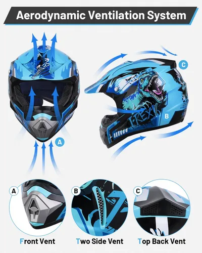 Miniatura 7 de OUMURS - Casco DOT para niños de 5 a 14 años, con gafas y guantes, para bicicleta de tierra, casco para ATV para niños y niñas, para motocross, BMX