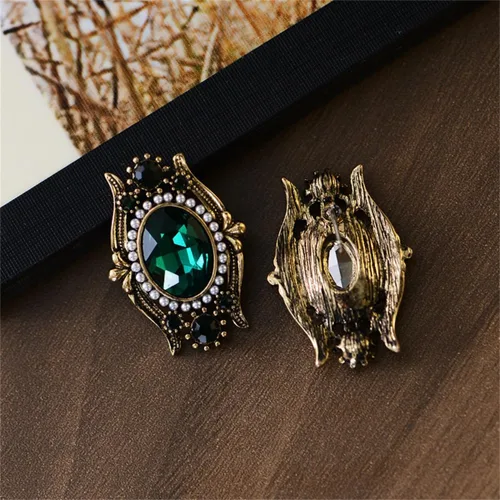 Miniatura 5 de Vintage Green CZ Stud Earrings for Women Antique Gold-Toned Cubic Zirconia Oval Crystal Shell Pearl Drop Studs Earring Boho Victorian Style Hollow