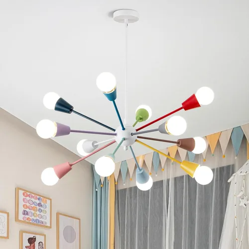 Miniatura 10 de Candelabro colorido, candelabro Sputnik moderno, 8 luces para niños con luces divertidas multicolor arcoíris para habitación de niños, sala