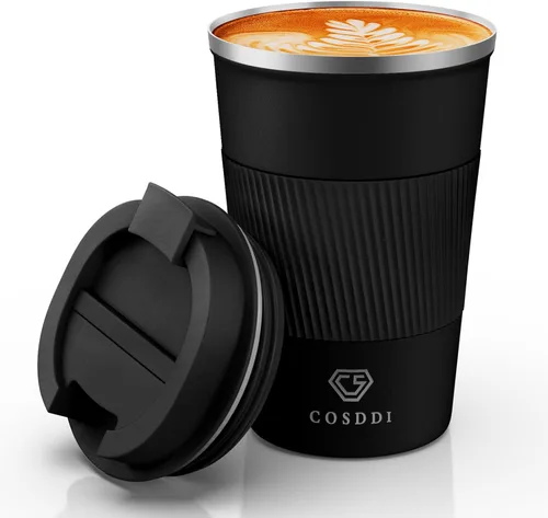 Miniatura 35 de Vaso térmico de acero inoxidable de 12 onzas con aislamiento al vacío, taza de viaje a prueba de derrames con tapa, para mantener caliente/café