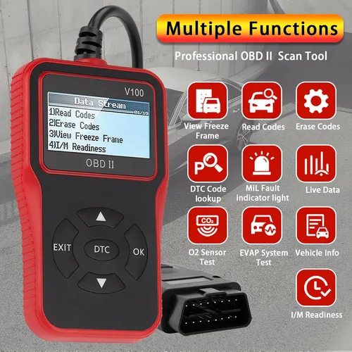 Miniatura 8 de Herramienta de diagnóstico de diagnóstico V100 OBD2, lector de código, herramienta de diagnóstico de luz del motor, probador de voltaje de batería