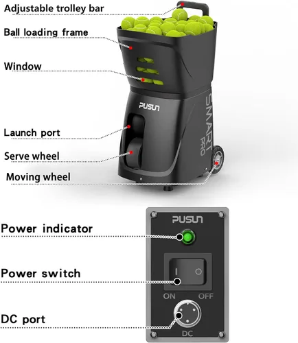 Miniatura 7 de PT-SMARTPro - Máquina de pelotas de tenis, servidor profesional de bolas automático con aplicación para control de Apple Watch, 20 puntos