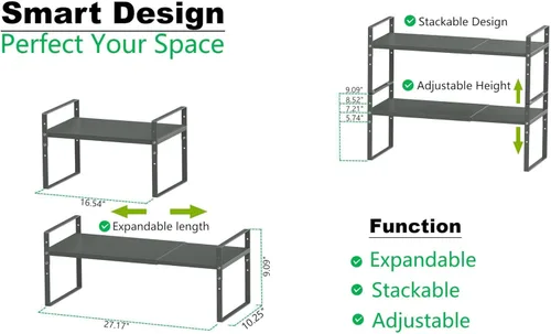 Miniatura 5 de Jojocross Estante organizador de especias apilable expandible en gabinetes, estantes de cocina, armarios de cocina, estantes apilables, despensa, 1