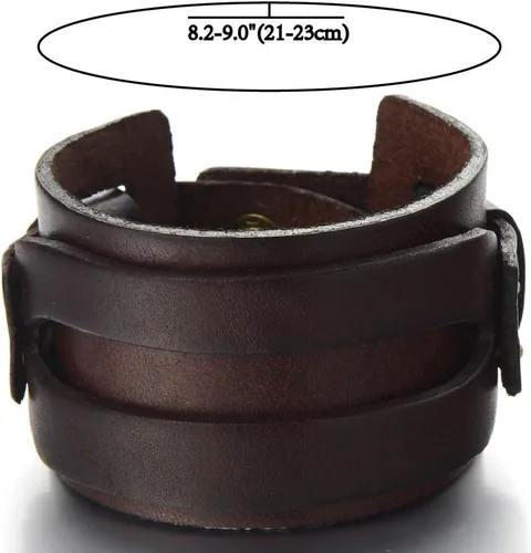 Miniatura 4 de COOLSTEELANDBEYOND Pulsera de cuero genuino metálica para hombre pulsera de cuero ancha con botón a presión