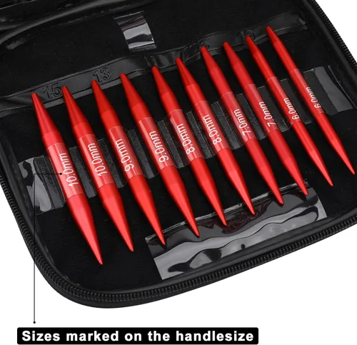 Miniatura 7 de Looen Juego de 57 agujas de tejer circulares de aluminio con asas ergonómicas, agujas de ganchillo intercambiables de 13 tamaños con estuche