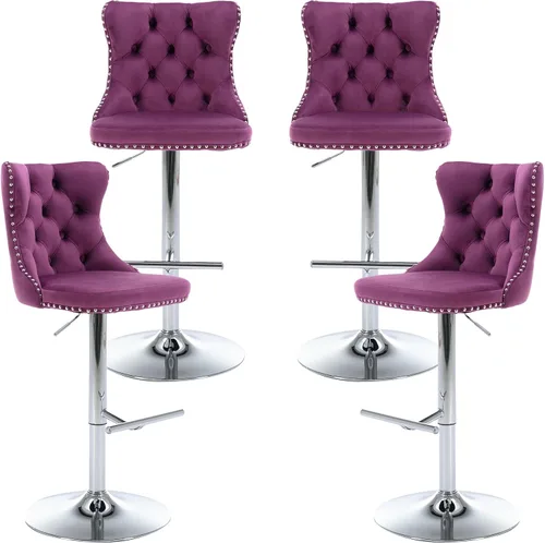 Miniatura 25 de Juego de 2 taburetes de bar giratorios de altura de mostrador, taburetes de bar de isla de cocina color crema, sillas de terciopelo ajustables