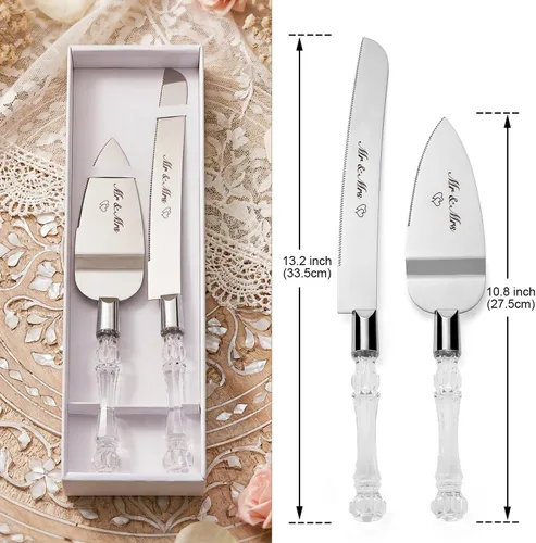 Miniatura 8 de AW BRIDAL Sr. Sra. Juego de cuchillo y espátula para pastel de boda, juego de corte de pastel plateado para boda, cortador de pasteles y servidor