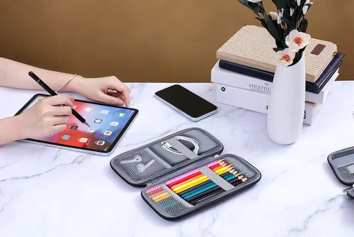 Miniatura 7 de Estuche Duro Mejorado para Lápices para Adultos, Estuche Resistente para Bolígrafos con Cremallera - Gris