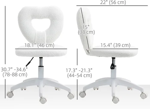 Miniatura 3 de HOMCOM Linda silla de escritorio para oficina en casa sin brazos, silla de trabajo de computadora de altura ajustable, moderna silla de tocador