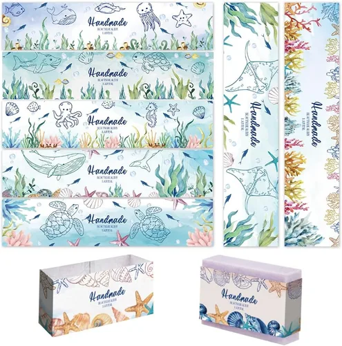 PH PandaHall - 90 piezas de envoltorios de jabón Ocean, 9 estilos, etiquetas de papel para empaquetado de jabón cuadradas/rectangulares de una sola