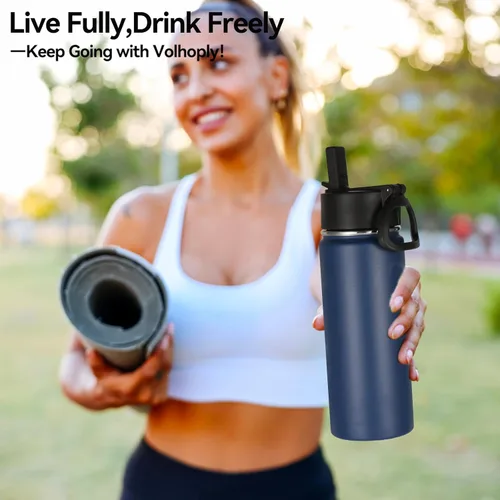 Miniatura 7 de Volhoply Paquete a Granel de 8 Botellas de Agua Aisladas de 18 Onzas, Botellas de Agua de Acero Inoxidable para Niños con Tapa con Pajita, Botella