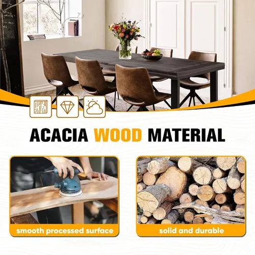 Miniatura 7 de Mesa de comedor Flamaker para 6 personas de madera de acacia FSC para interior y exterior, mesa de cocina del hogar con patas de hierro, mesa grande