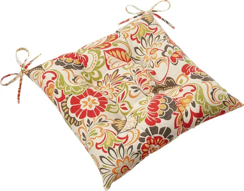 Miniatura 11 de Pillow Perfect Cojín para silla de mimbre copetudo para interiores y exteriores con lazos, 2 unidades, 18.5 x 19 pulgadas, juego de pompones