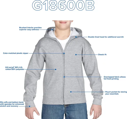 Miniatura 4 de Gildan Youth Full Zip Hoodie Sweatshirt, Style G18600B