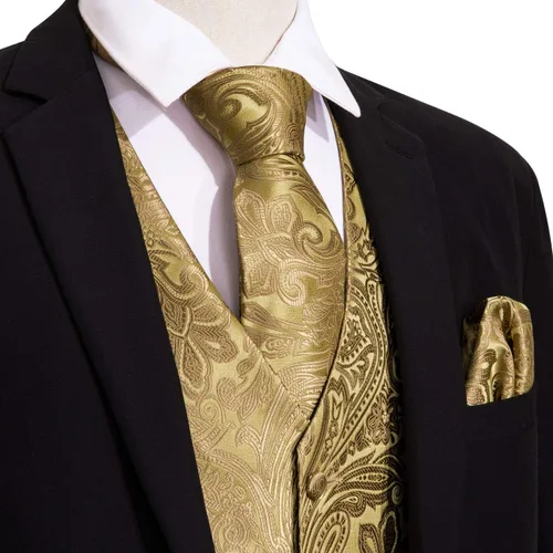 Miniatura 2 de Barry.Wang Chaleco formal de los hombres Paisley Jacquard seda corbata traje chaleco conjunto boda 5PCS