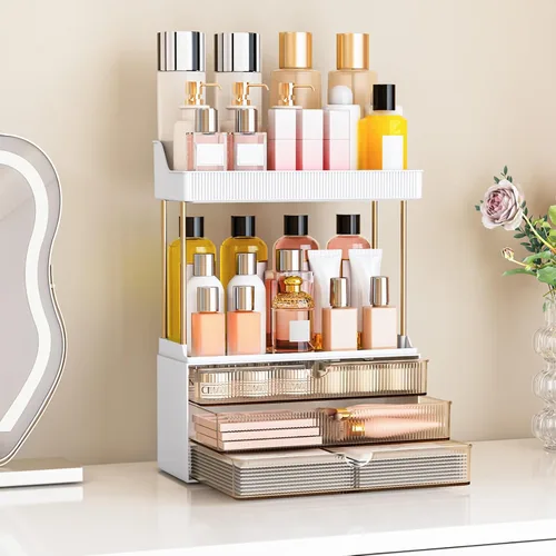 Miniatura 7 de caktraie Organizadores y Almacenamiento de Baño - Organizador de Maquillaje de 3 Cajones y 2 Niveles, Cajón de Almacenamiento de Cosméticos
