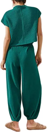 Miniatura 5 de Auciho Women's Sweater Sets Two Piece Outfits Knit Lounge Set Pullover Tops Harem Pants Matching Clothes Set