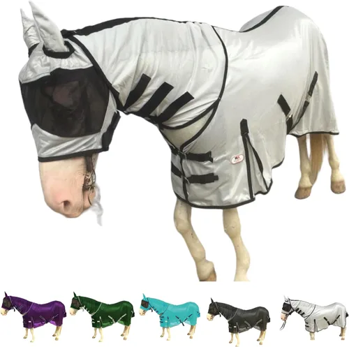Majestic Ally Sábana para mosca de caballo con cubierta para el cuello y máscara para la cabeza, protección transpirable contra los rayos UV y