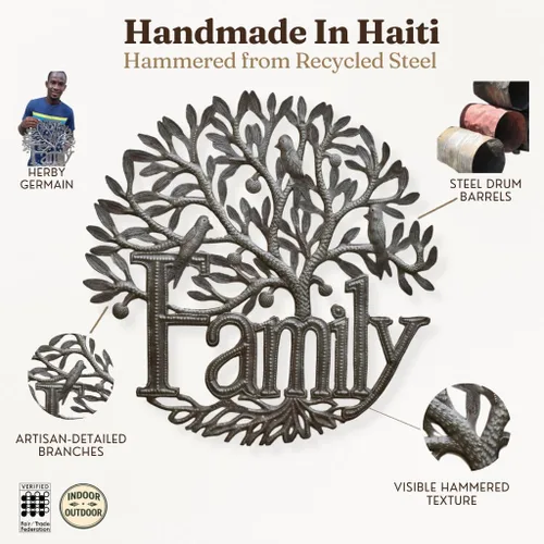 Miniatura 7 de Letrero familiar para colgar en la pared, decoración del árbol de la vida, decoración del hogar para interiores y exteriores, hecho a mano en Haití