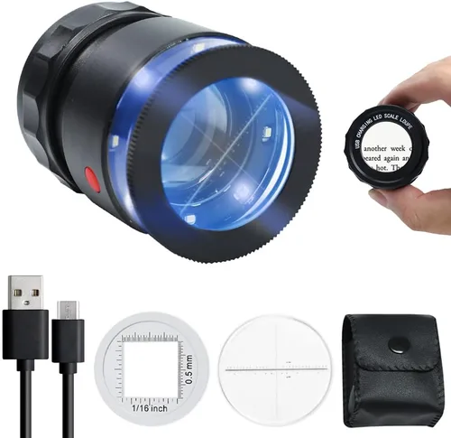 Lupa de lupa 30X, lupa de joyería con luz LED y escala, recargable por USB, longitud focal ajustable, 30X, lupa para gemas, monedas, sellos