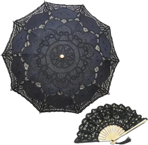 Bestage Sombrilla de encaje negro de 30.7 pulgadas hecha a mano para mujer, estilo vintage, boda, novia, encaje, para decoración, foto, fiesta de