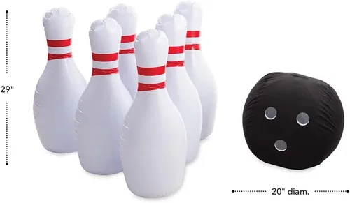 Miniatura 3 de Juego de bolos inflable gigante, rojo, blanco y negro, 29 pulgadas.
