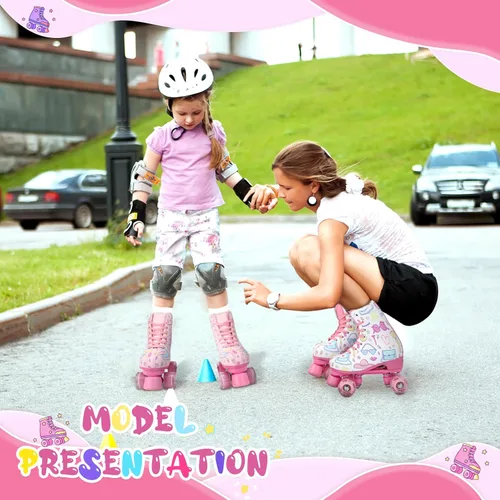 Miniatura 4 de Patines de dibujos animados para niñas y mujeres, patines de doble fila con ruedas iluminadas, patines de piel sintética con cordones, patines