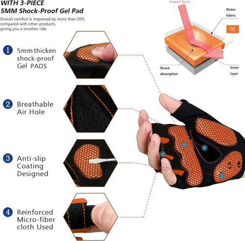 Miniatura 2 de MOREOK - Guantes para bicicleta de montaña (MTB) y ciclismo de descenso (DH), para hombres, de medio dedo, con almohadilla de gel que absorbe
