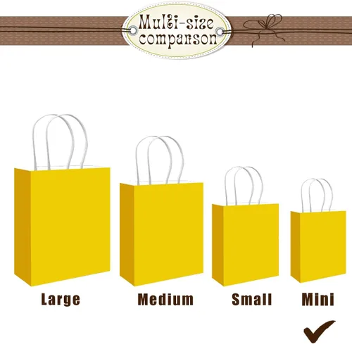 Miniatura 2 de Bakepacker 100 Piezas Bolsas de Regalo de Papel Mini Amarillo Brillante con Asas 6"x4.5"x2.5" Bolsas de Favor de Fiesta Múltiples Usos (Tamaño Mini)