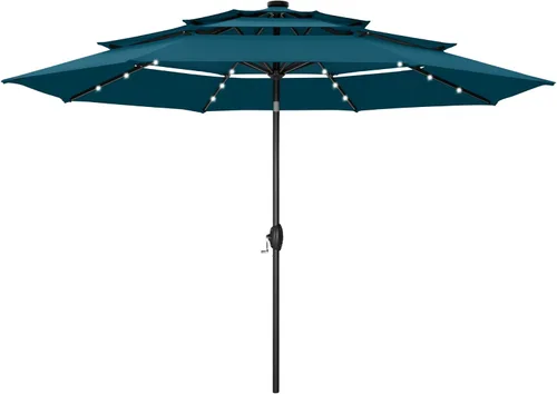 Miniatura 9 de PHI VILLA - Sombrillas de patio de 9 pies con 24 luces LED solares, sombrilla iluminada para mesa de mercado al aire libre con 8 varillas de acero