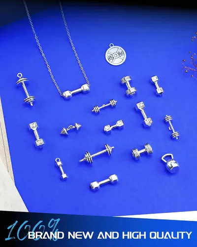Miniatura 6 de JIALEEY Colección de dijes deportivos mixtos para hervidor de agua, mancuernas y pesas, dijes deportivos para bricolaje, fitness, collares, joyería