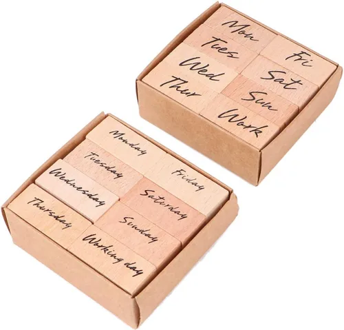 EXCEART Kit de sellos de letras de madera con sellos de semana y abreviatura para álbumes de recortes, diario, manualidades, 1.22 x 0.59 x 0.59