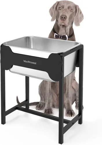 Miniatura 9 de Cuenco elevado de agua para perros de 2.5 galones para razas grandes, cuenco de agua grande de acero inoxidable elevado de 14.2 pulgadas de alto