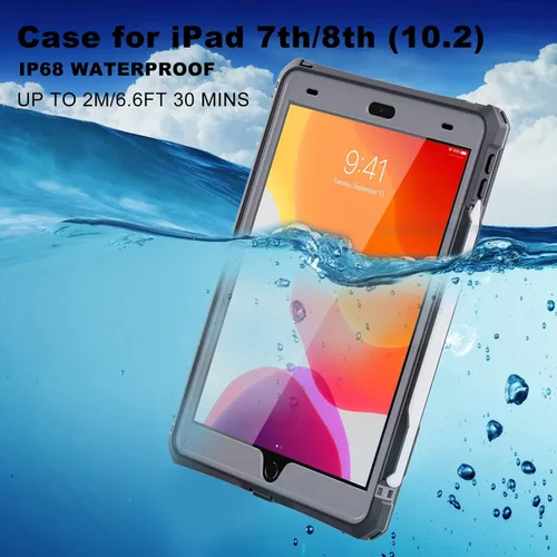 Miniatura 2 de ShellBox Case Funda impermeable para iPad 10.2 de 9ª/8ª/7ª generación, resistente a prueba de golpes, protector de pantalla integrado con correa