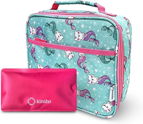 kinsho Lonchera con bolsa de hielo para niñas y niños, bolsa aislada para guardería preescolar, cajas de contenedores para aperitivos y almuerzos de