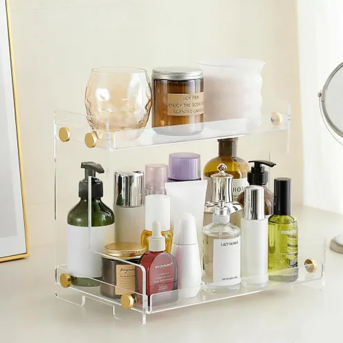 FFK Organizador de baño para encimera, almacenamiento de 2 niveles: organizador de encimera de baño, soporte de acrílico para almacenamiento de