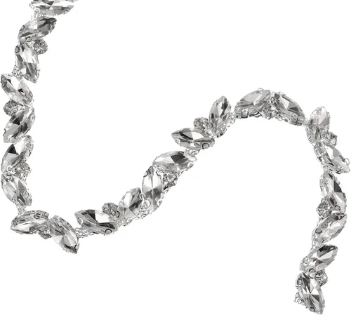Miniatura 9 de uxcell Borde de cadena de diamantes de imitación de 1 yarda, aplique de cadena de cristal brillante de 0.394 pulgadas para costura, joyería