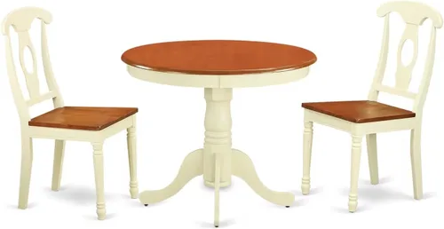 Miniatura 11 de East West Furniture El juego de habitación ANKE3-BLK-LC de 3 piezas contiene una mesa de cocina redonda con pedestal y 2 sillas de comedor tapizadas