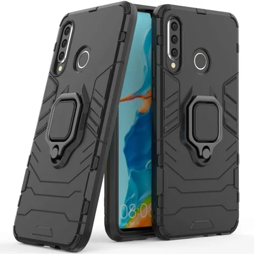 Compatible con Huawei P30 Lite, soporte de anillo de metal a prueba de golpes (funciona con soporte magnético para automóvil), funda resistente de