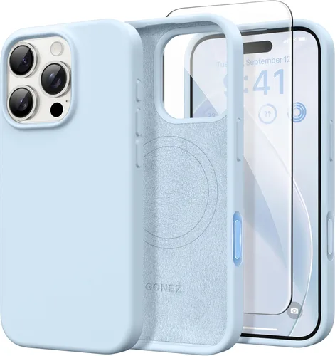 Miniatura 52 de GONEZ Funda de silicona para iPhone 14 Pro Max, compatible con MagSafe, con protector de pantalla + protector de lente de cámara, silicona líquida a